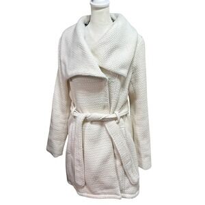 Madden Girl Cream Textured‎ Knit Wrap Coat Shawl Collar Ivory